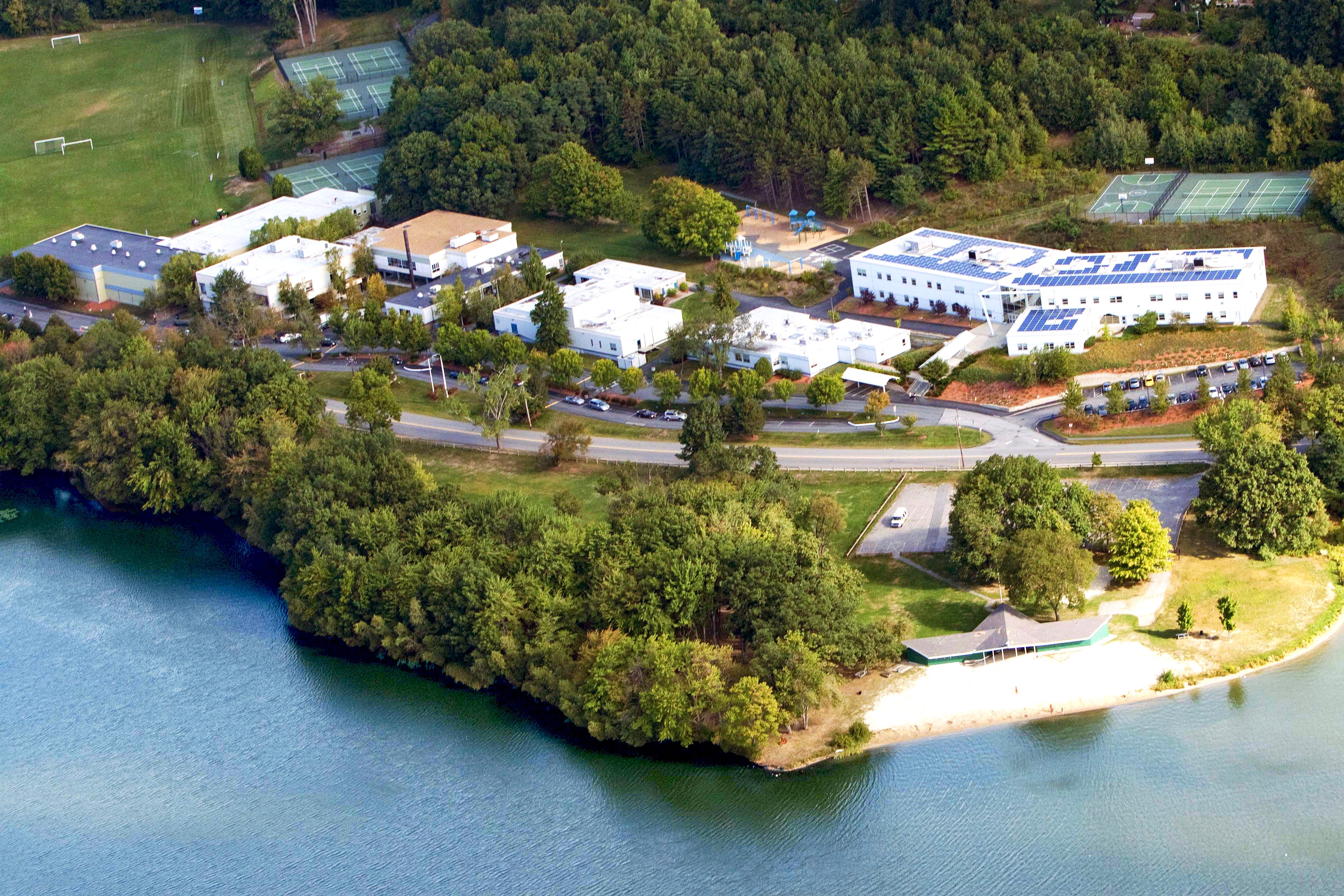 Aerial view of Bancroft School from Indian Lake.